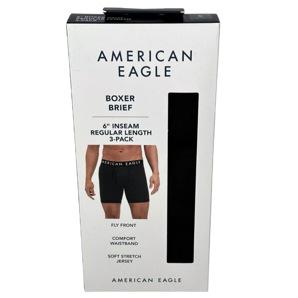 American Eagle 3-Pack Classic 6" Boxer Brief Solid Black Small (29-31") New